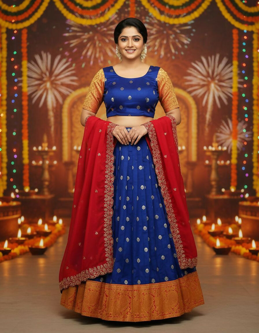 Teeya Creation New Trendy Stylist South Style Lehenga Choli Set - Blue