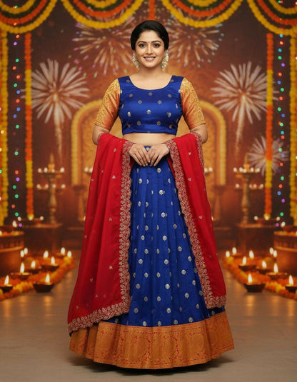 Teeya Creation New Trendy Stylist South Style Lehenga Choli Set - Blue