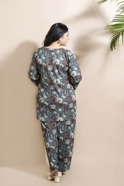 Breathables Blue Kalamkari Kurta & Pant Cotton Co-Ord Set
