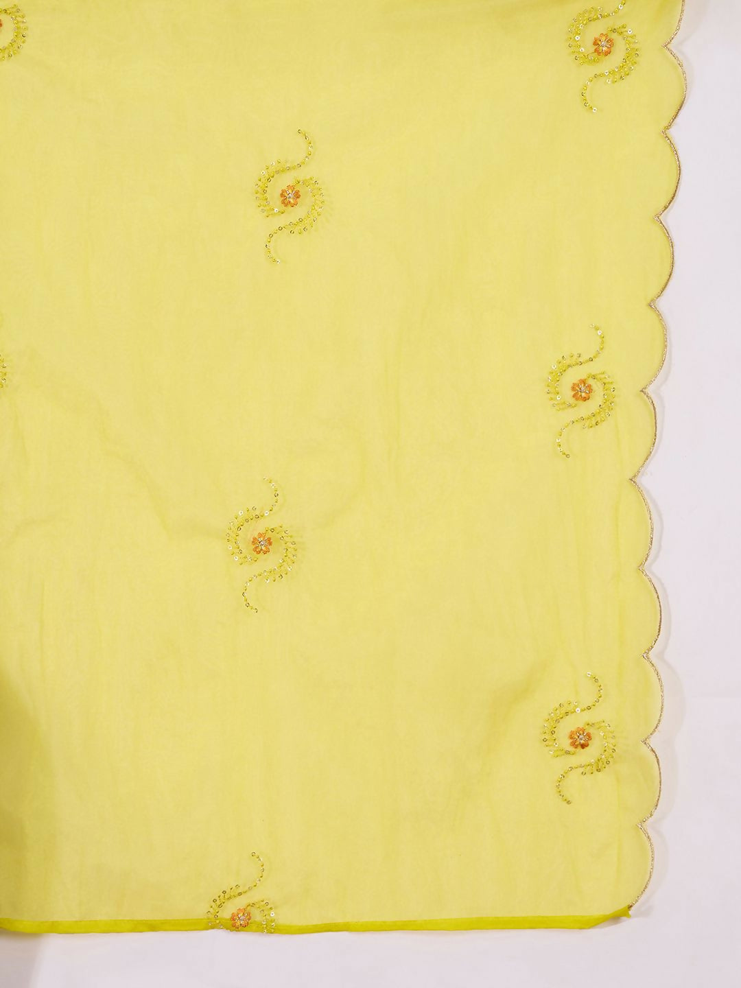 The52 Women's Beautiful Embroidery Work Vichitra Fabric A-line Kurta Pant and Dupatta Set-Yellow