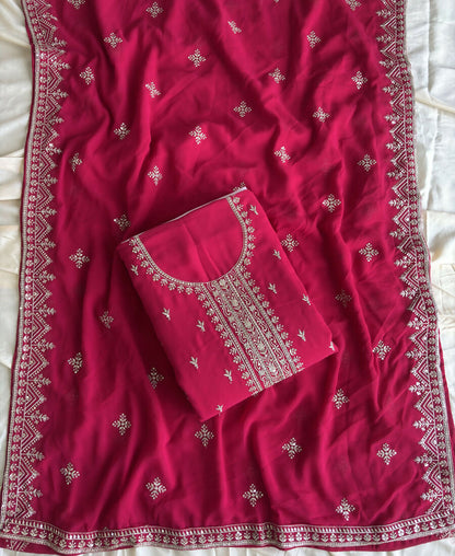 KC Rani Pink Georgette Straight Suit With Heavy Embroidery