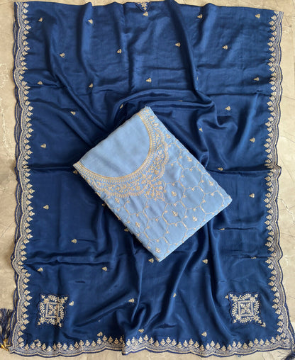 KC Heavy Chinon Sky Blue Salwar Suit For Women Ethnic Wear