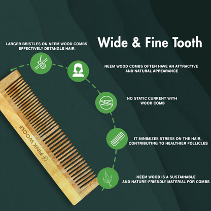 Pink Woolf Neem Wooden Comb Set for Men & Women