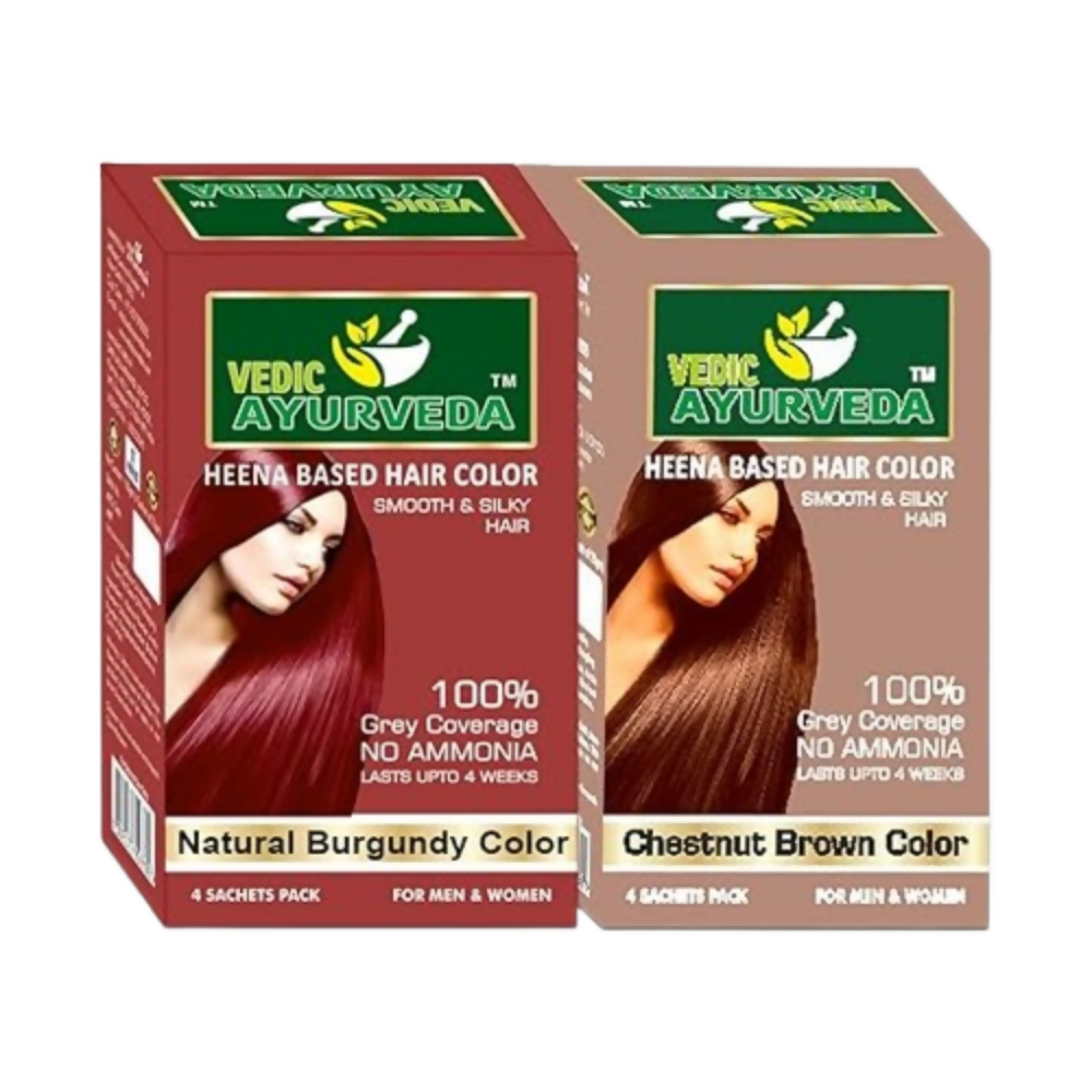 VedicAyurveda Henna Based Hair Colour, burgundy and Chestnut Brown