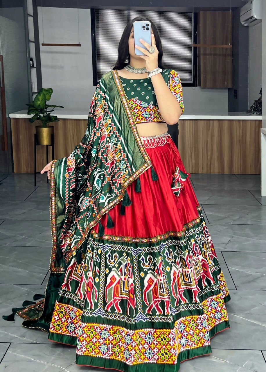 Yash Enterprise Red Dhola Silk Embroidery Semi Stitched Navratri Chaniya Choli
