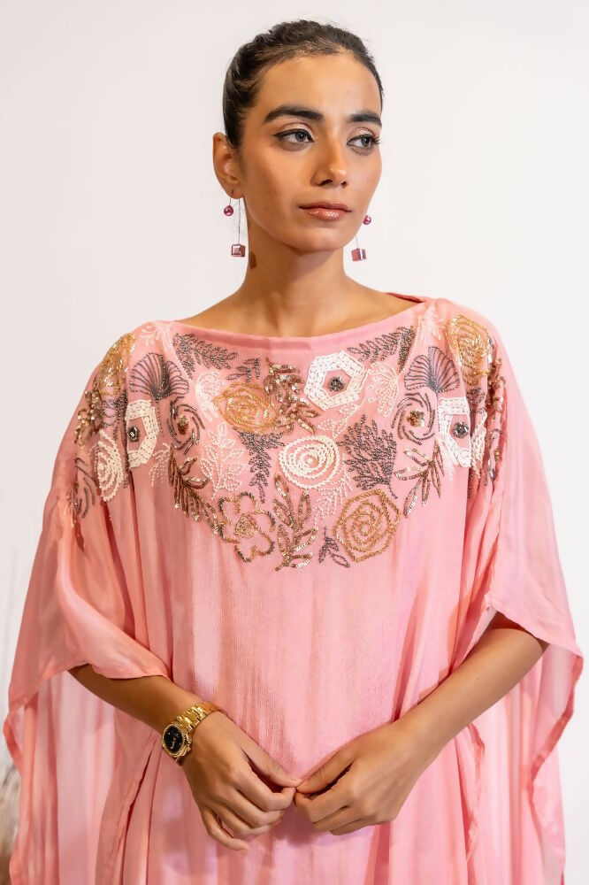Timaraa Blush Pink Sequined & Beaded Kaftan Dress