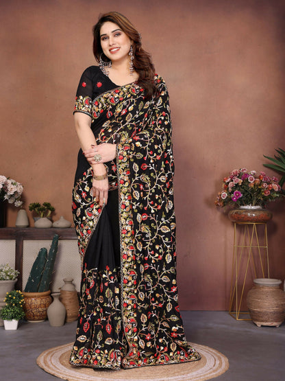 Teeya Creation New Latest Party Wear Lucknowi Soft Silk Saree-Black