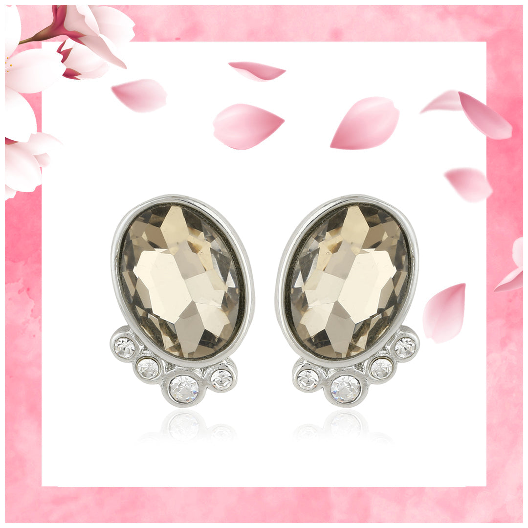 Estele Rhodium Plated Beautiful Stud Earrings with Austrian Crystals for Women