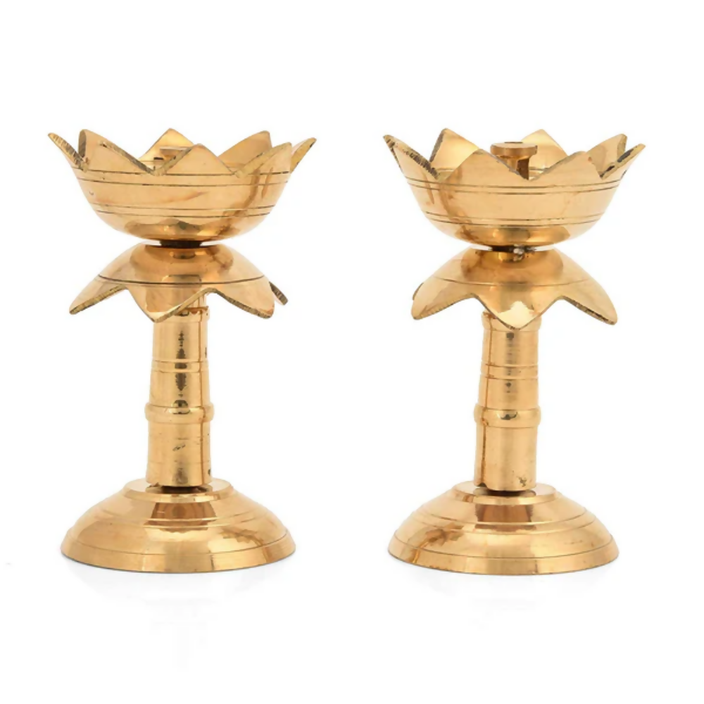CraftVatika Brass Lotus Shape Pillar Diya Oil Lamp Stand Showpiece