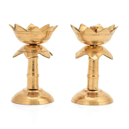 CraftVatika Brass Lotus Shape Pillar Diya Oil Lamp Stand Showpiece