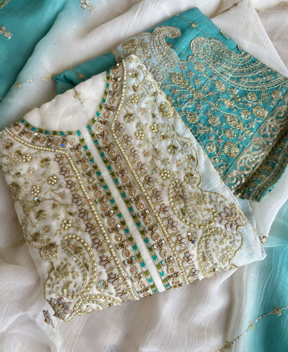 KC Designer Sky Blue Ombre Straight Suit For Women With Hand Embroidery