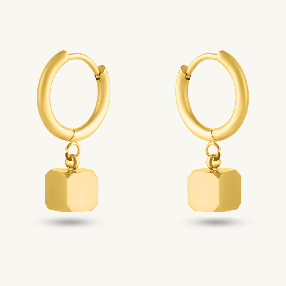 Golden Padlock Charm Drop Hoops