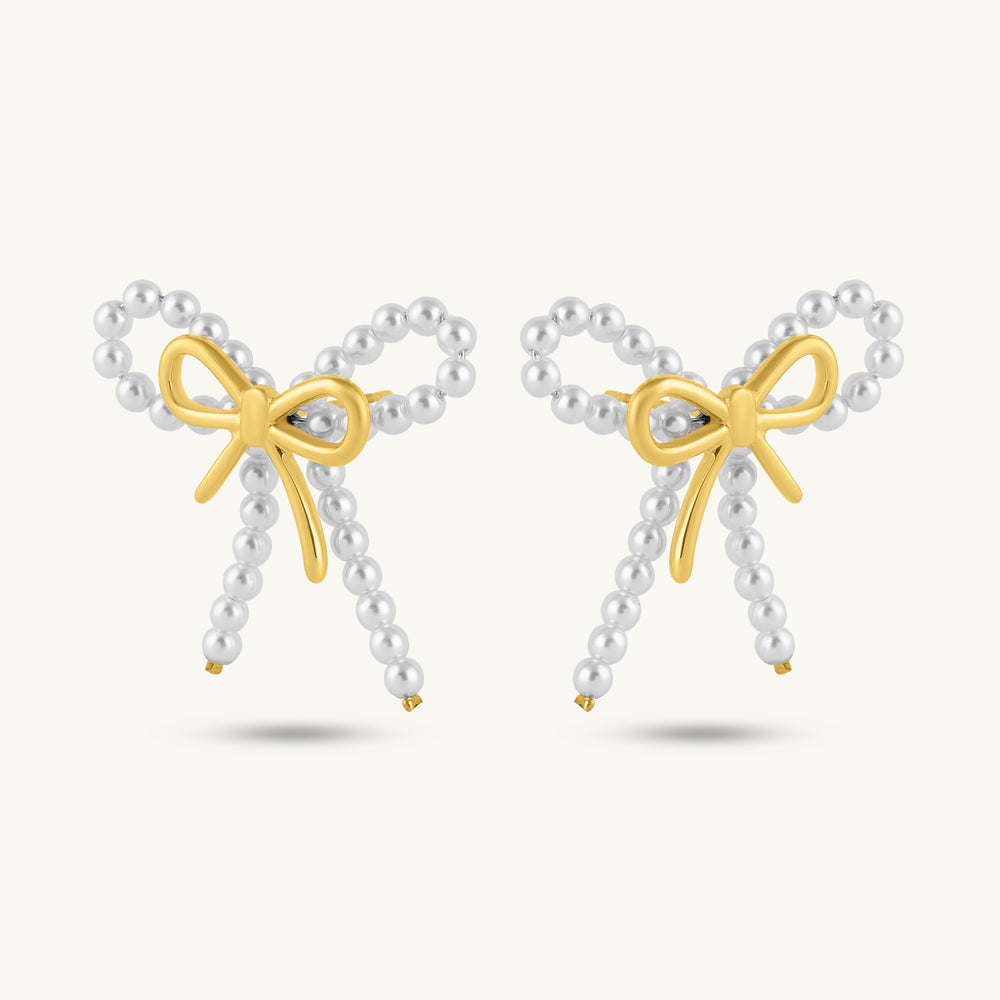Pearl-Embellished Ribbon Studs