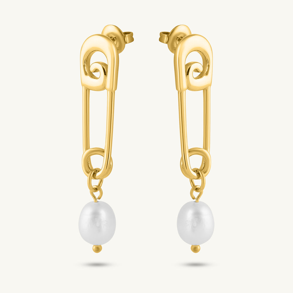 Golden Swirl Safety Pin Drop Earrings