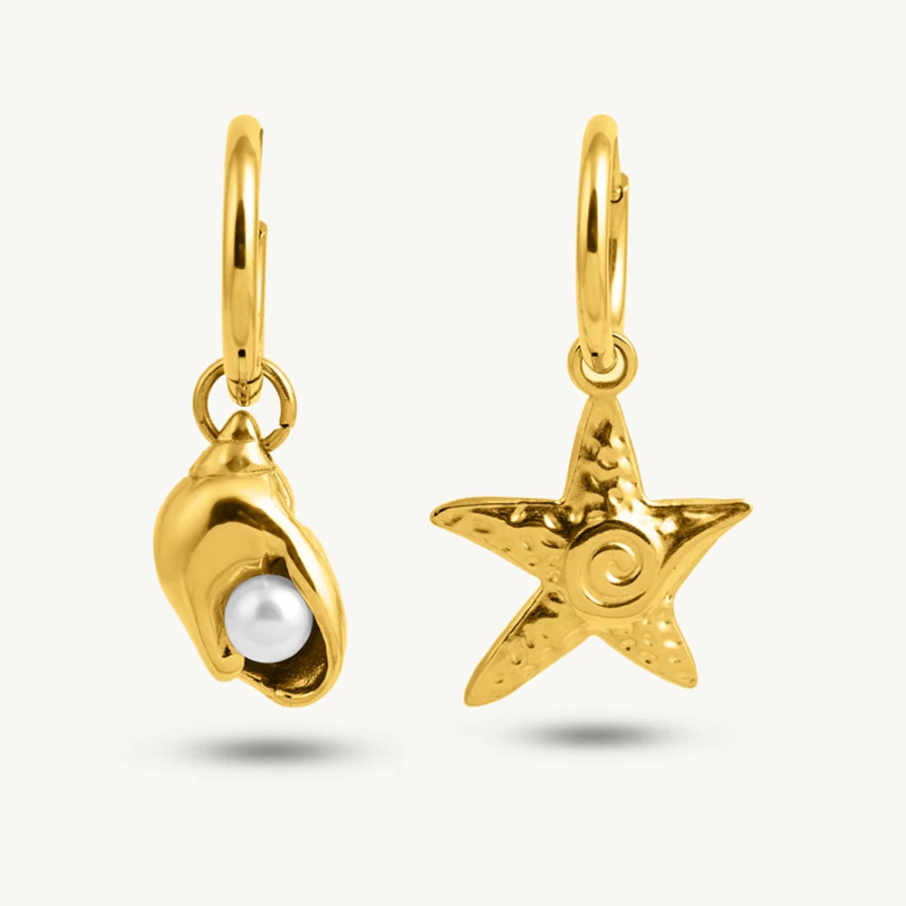 Oceanic Star Charm Drop Hoops