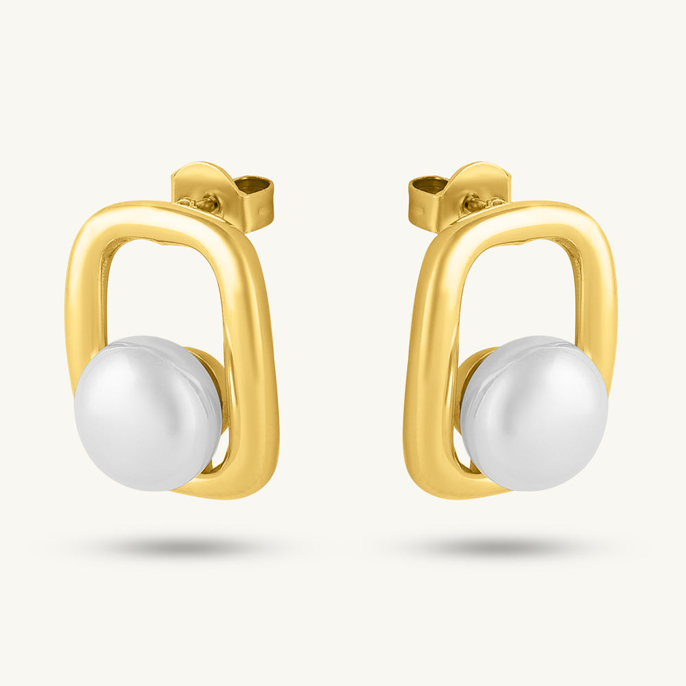 Golden Cage Pearl Earrings