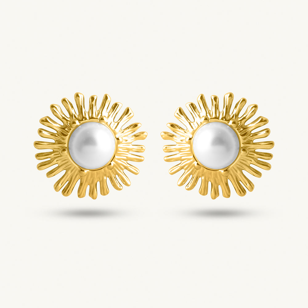 Golden Sunburst Pearl Earrings
