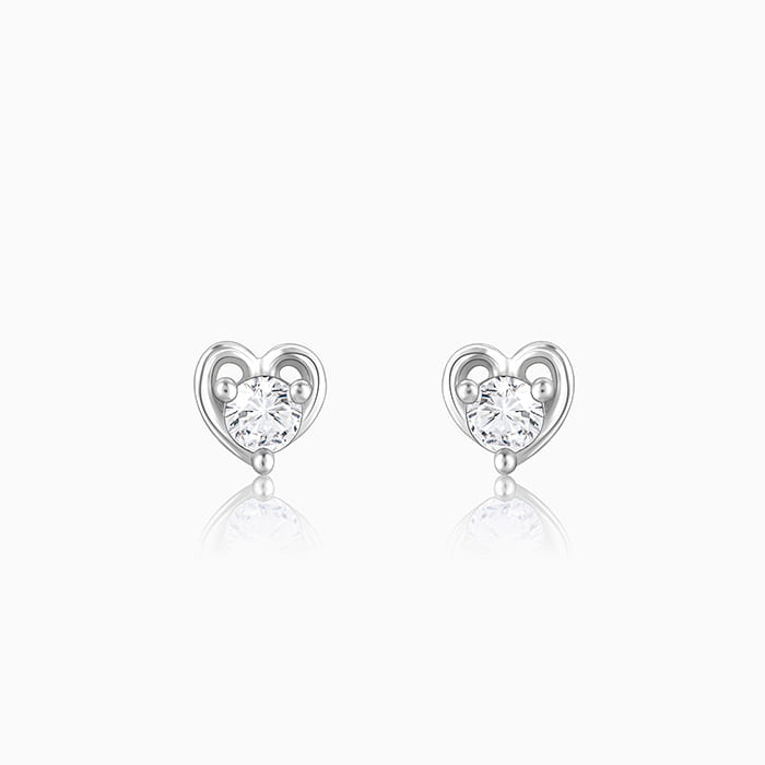 Silver Zircon Small Heart Studs