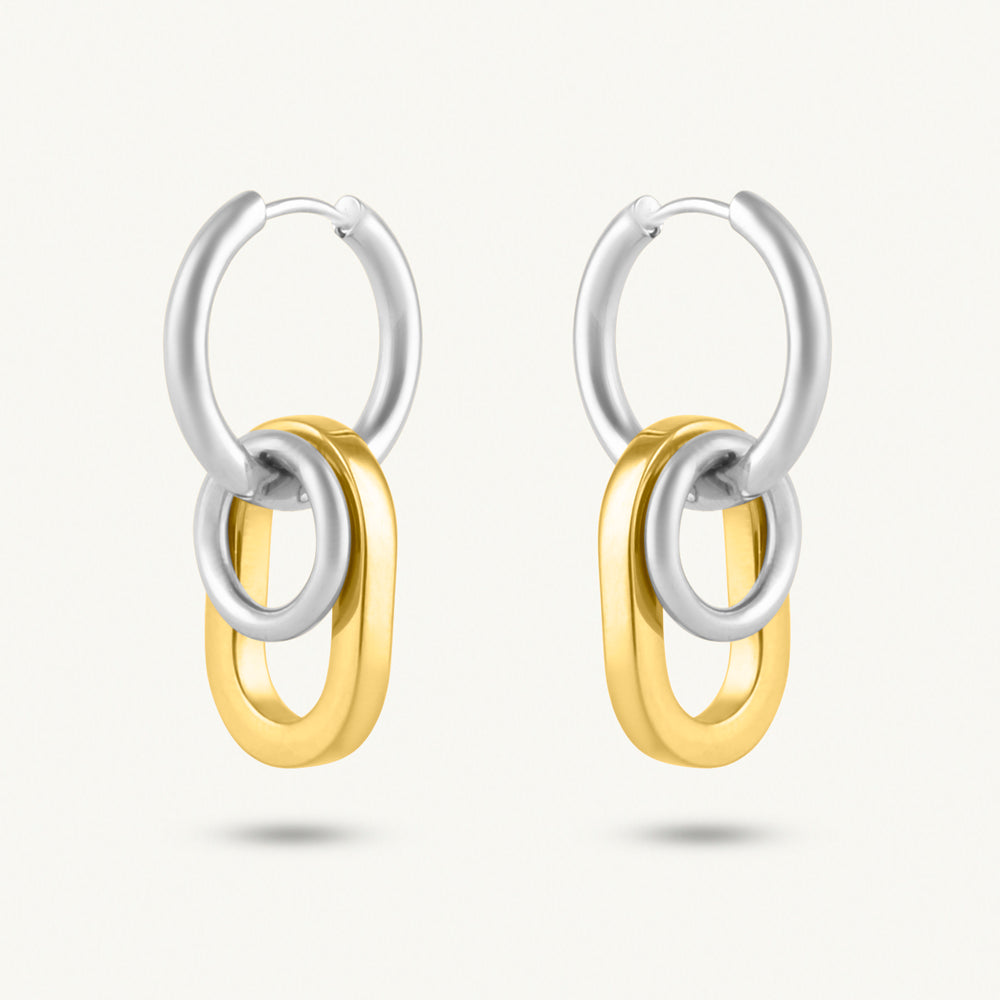 Chunky Chain Link Dual Tone Drop Hoop Earrings