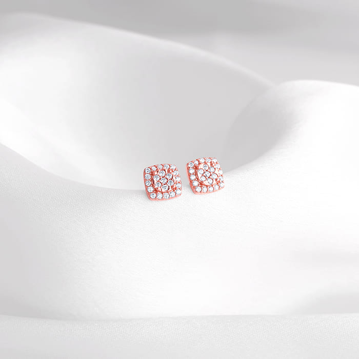 Rose Gold Zirconia Square Earrings