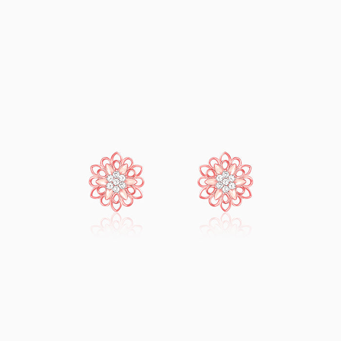 Rose Gold Blooming Flower Stud Earrings