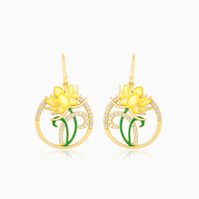 Golden Brilliant Brahma Kamal Earrings