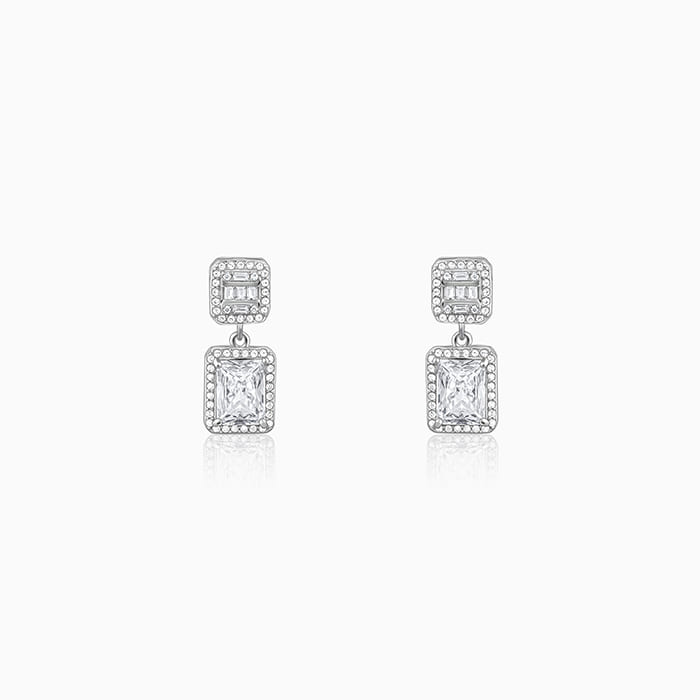 Silver Zircon Bold Baguette Earrings