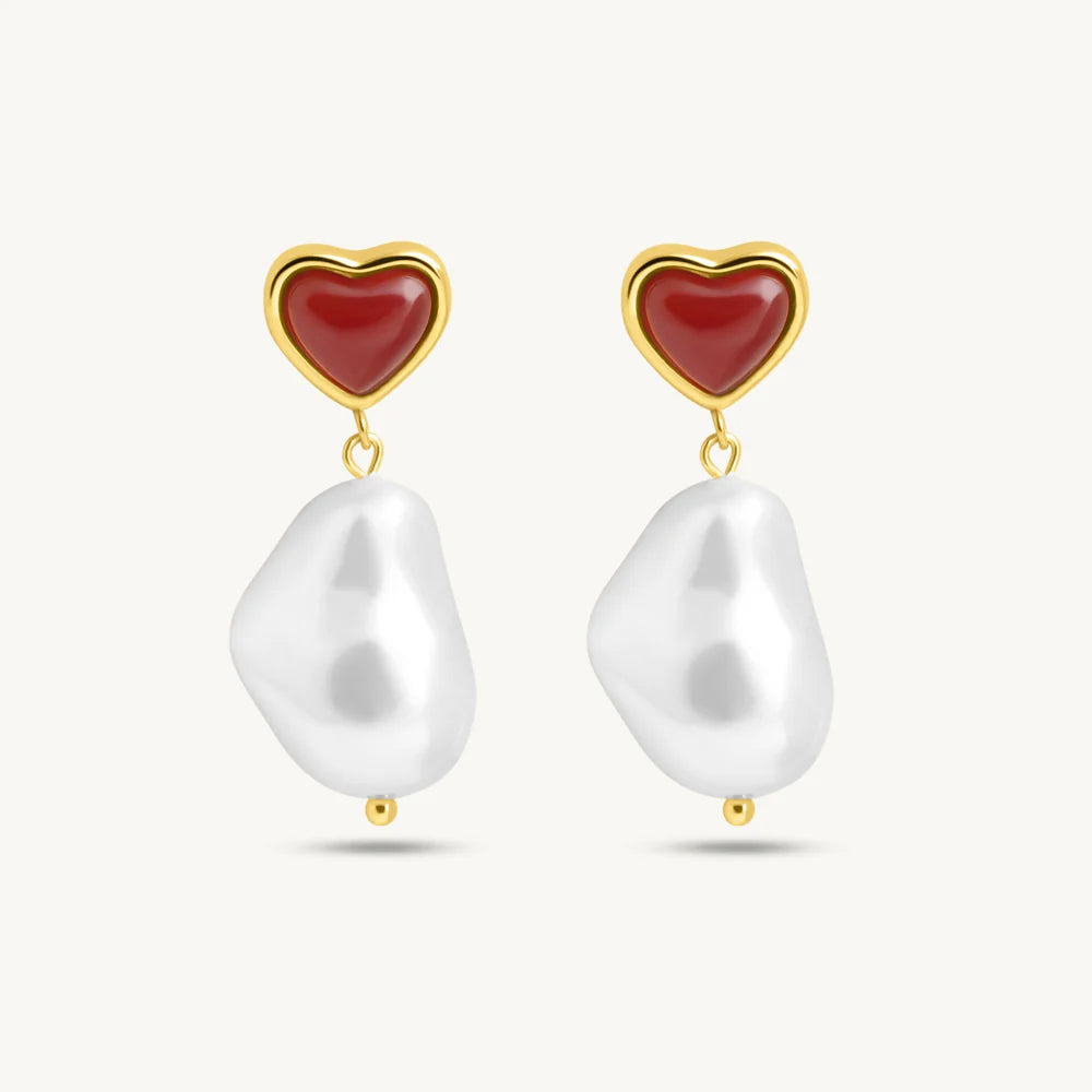 Heart Irregular Pearl Drop Earring