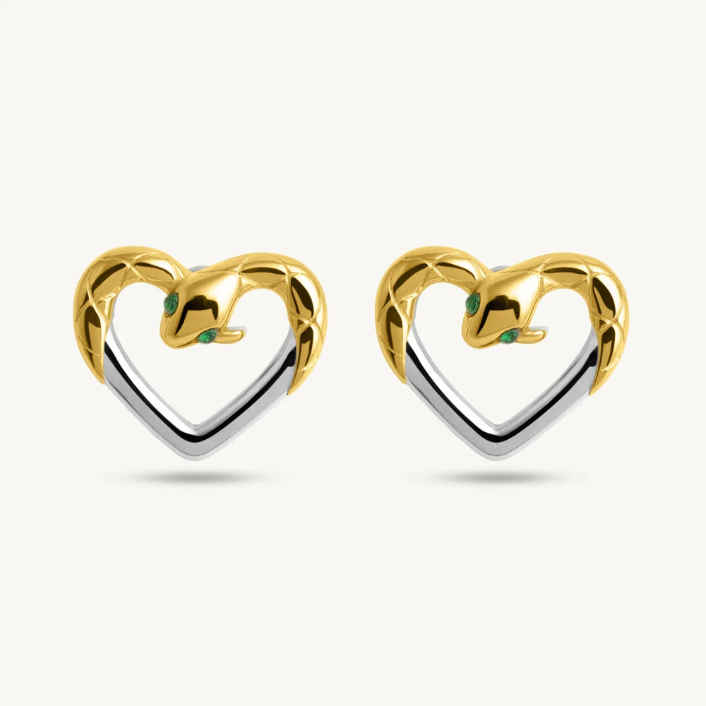 Serpent Embrace Heart Stud Earrings