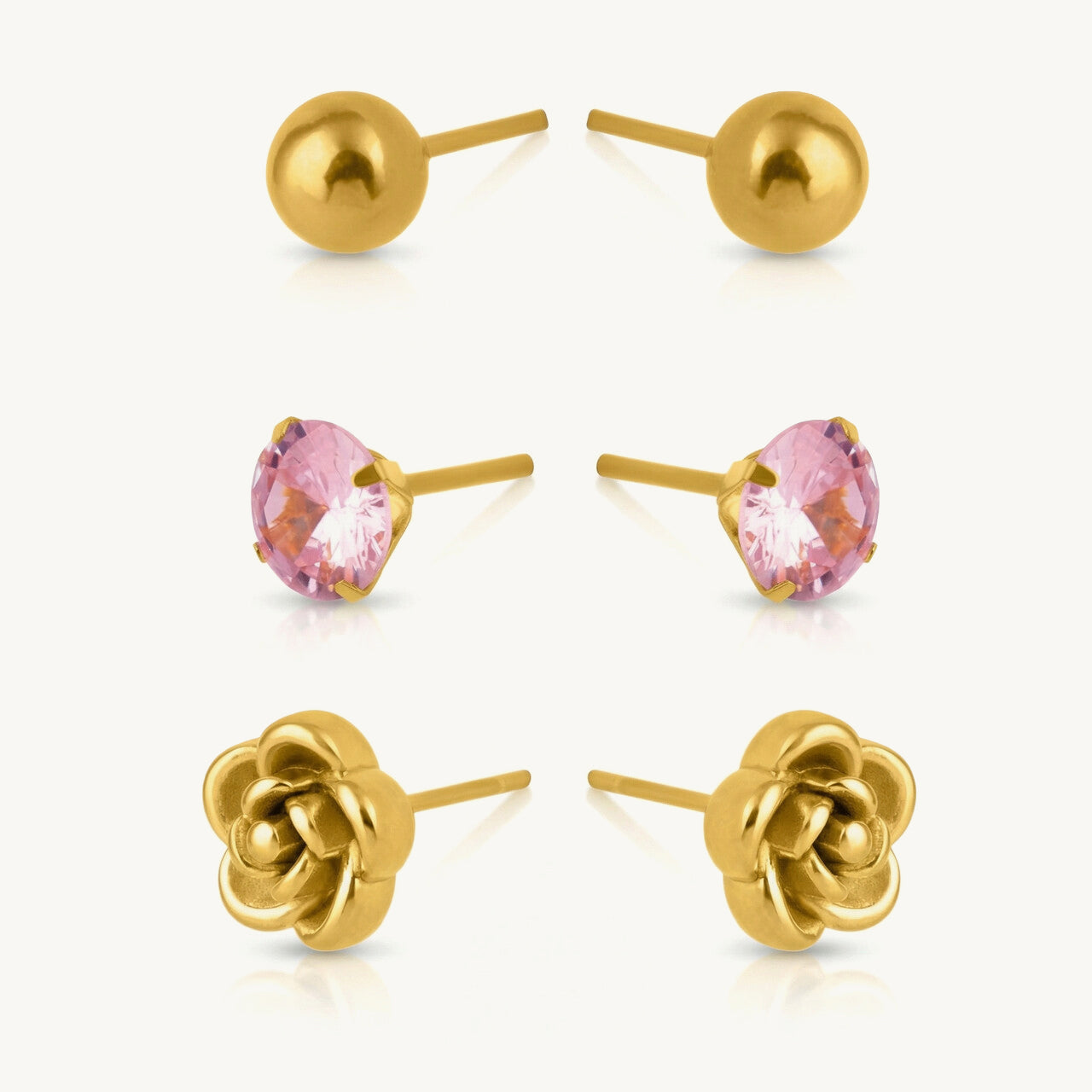 Rosette Glow Pink CZ Stud Set