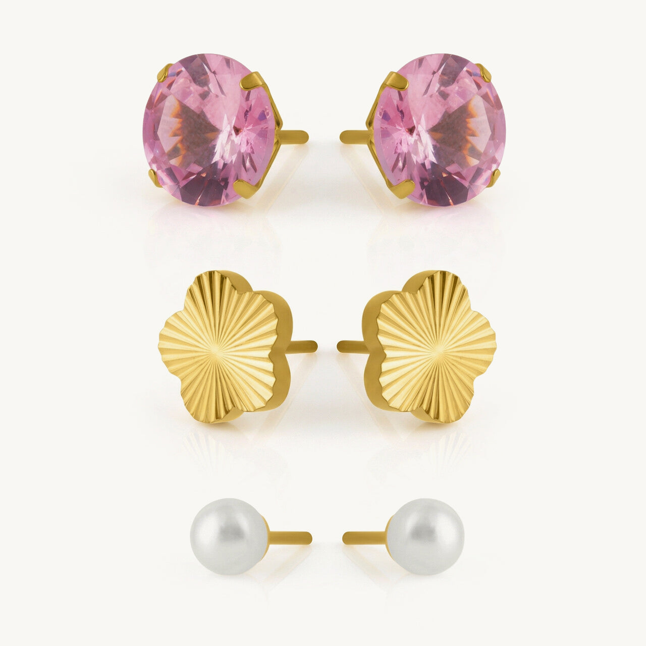 Pink Bloom Floral & Pearl Stud Earring Set