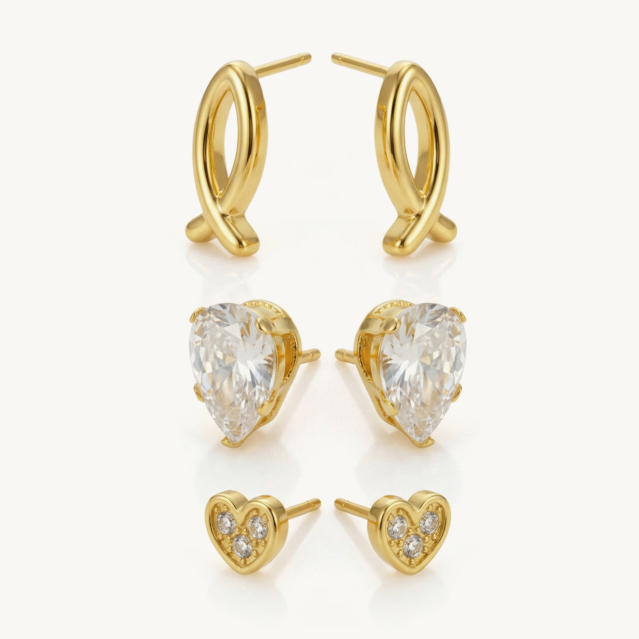 Luxe Mix Loop, CZ & Heart Stud Earring Set