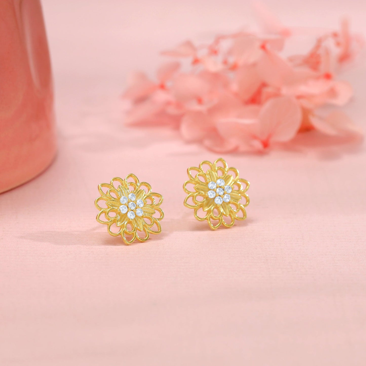 Golden Blooming Flower Stud Earrings