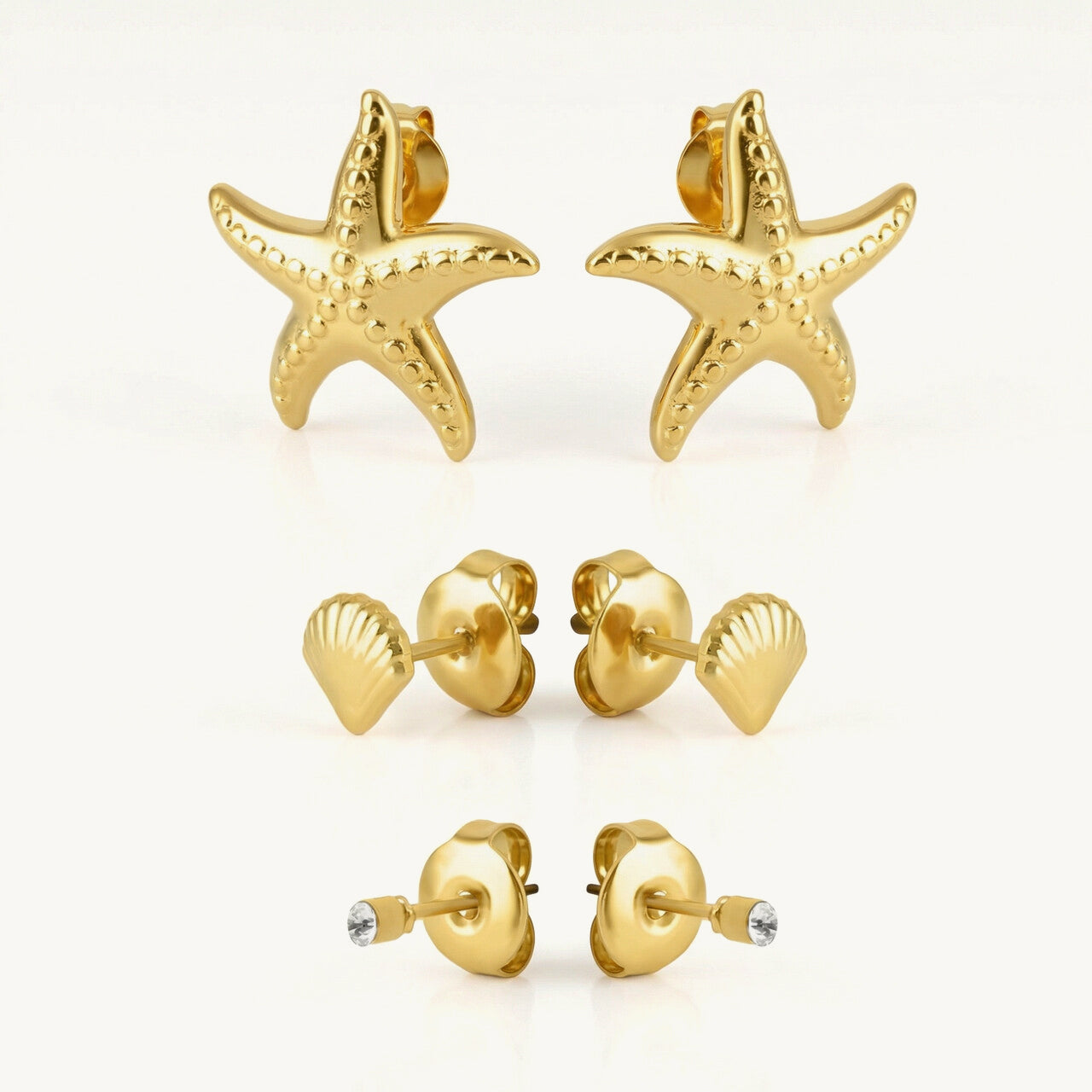 Ocean Star Gold Starfish Earring Set