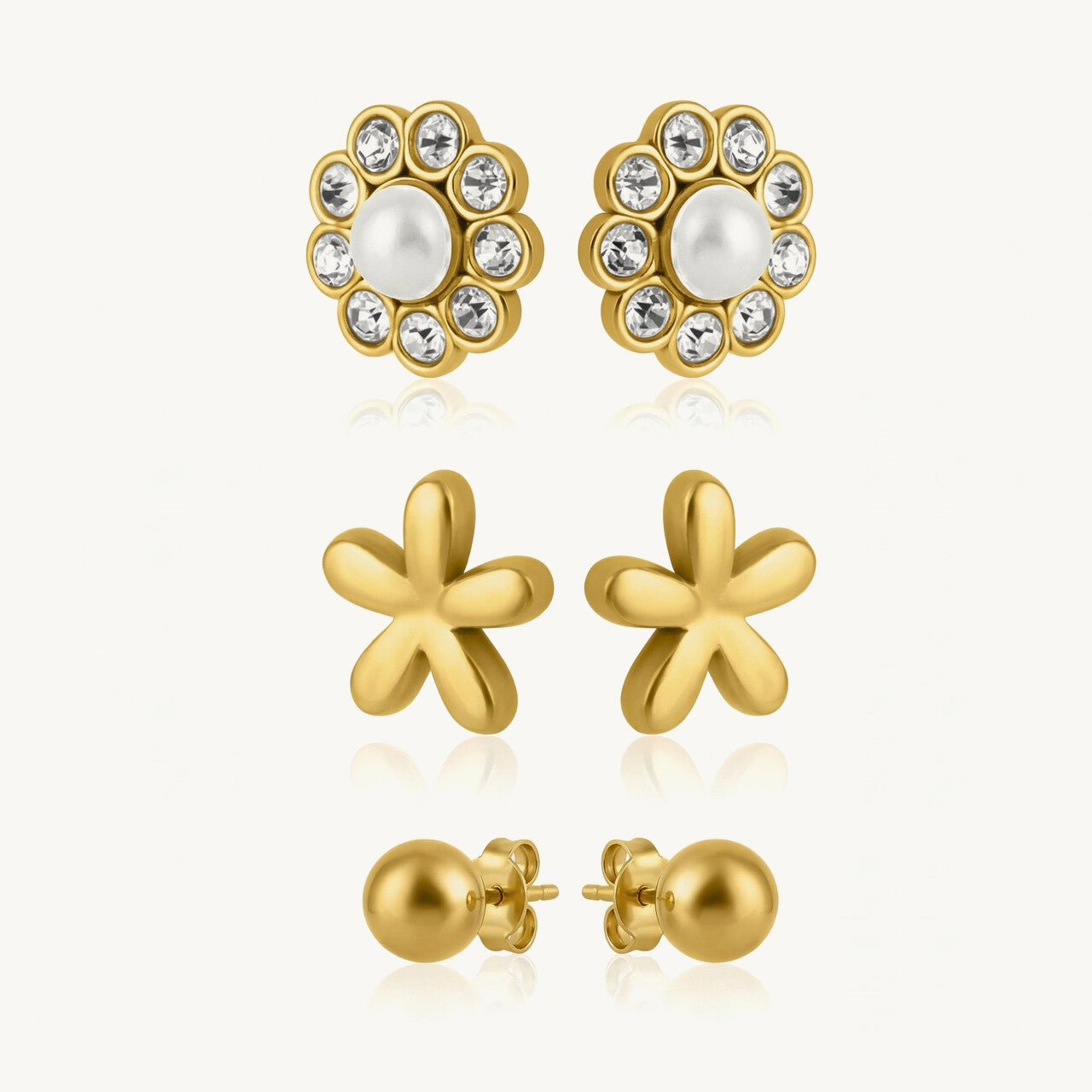Bloom Glow Floral & CZ Stud Earring Set