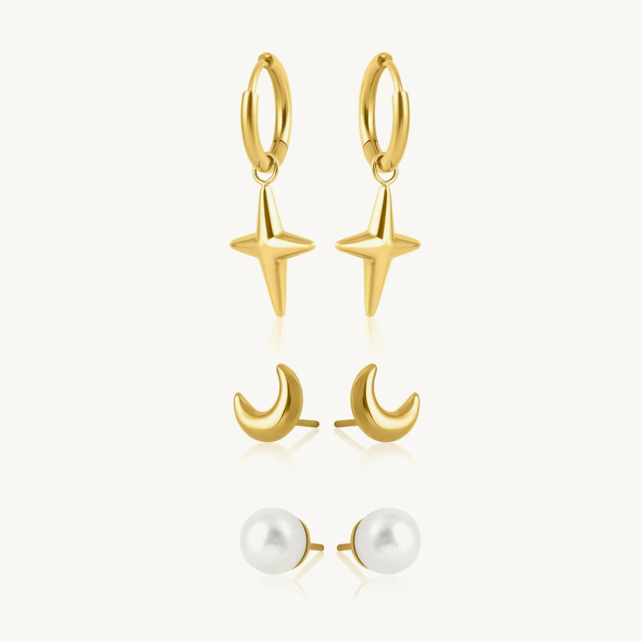 Celestial Glow Star & Moon Earring Set