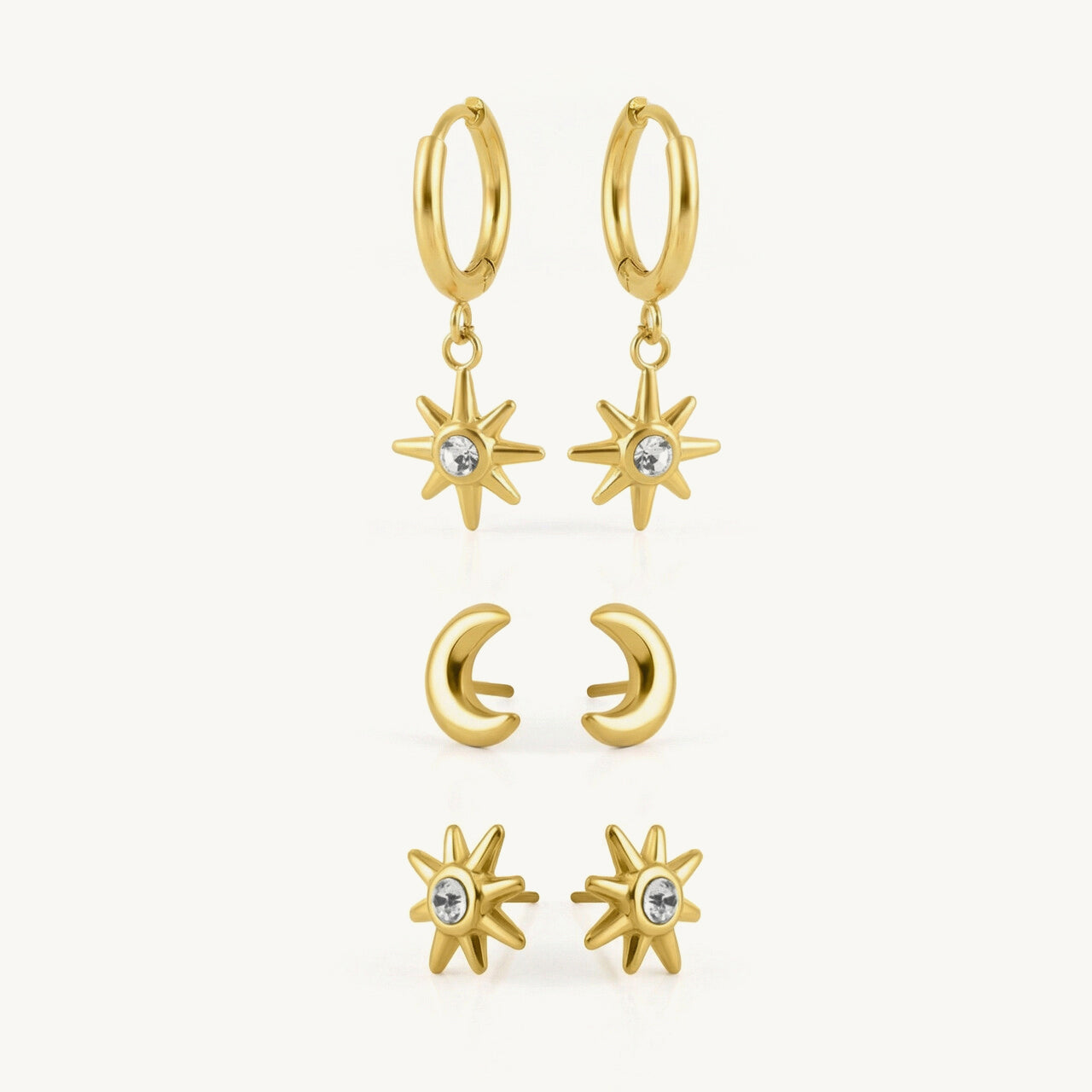 Celestial Mix Sun Hoop & Star Stud Earring Set