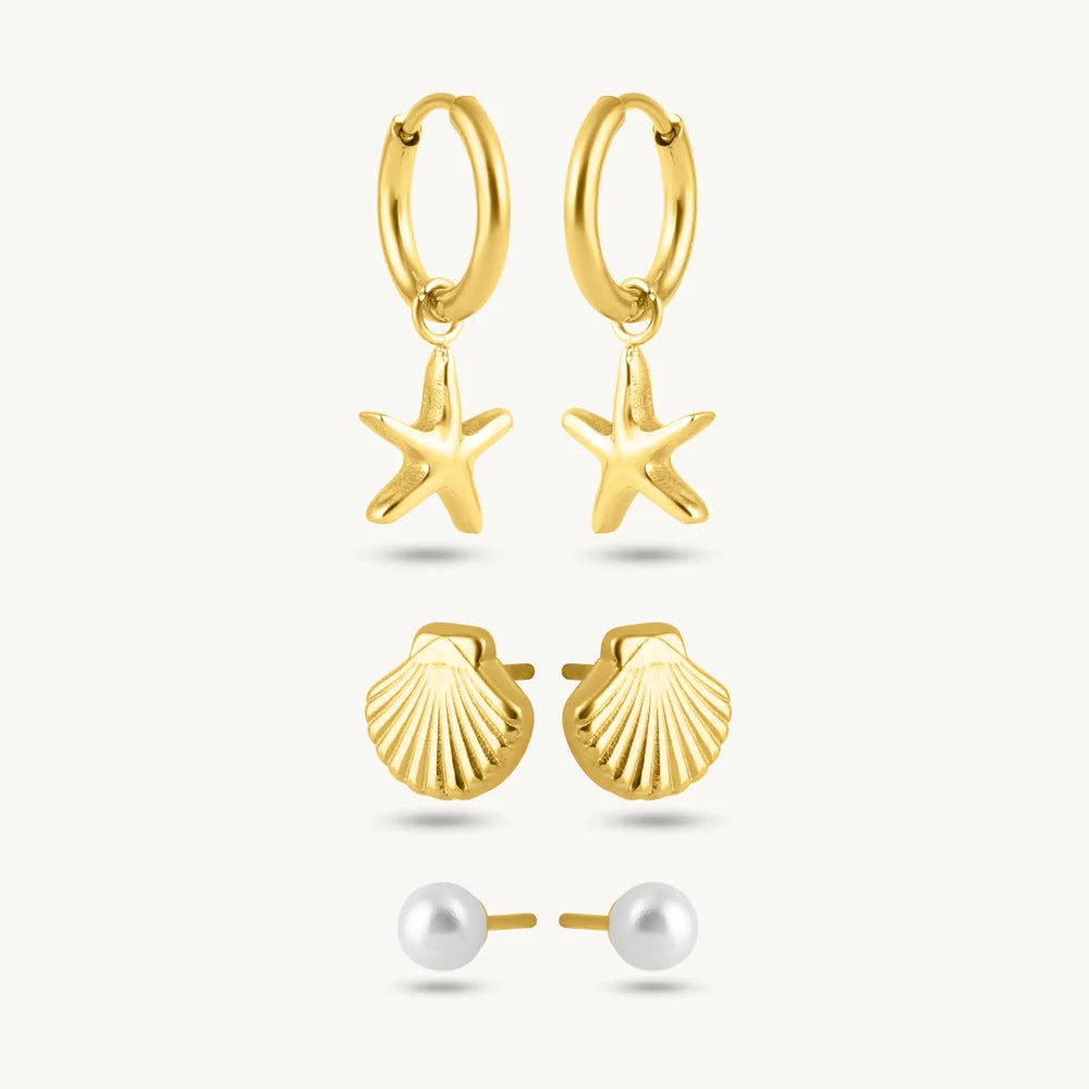 Coastal Pearl Marine Motif Earring Set