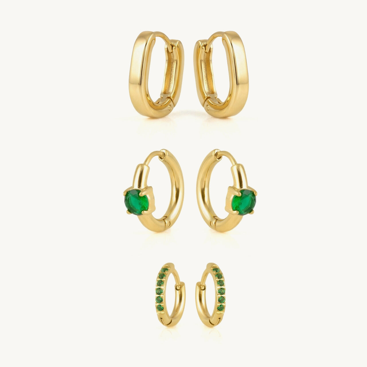 Luxe Emerald Charm Hoop Earring Set