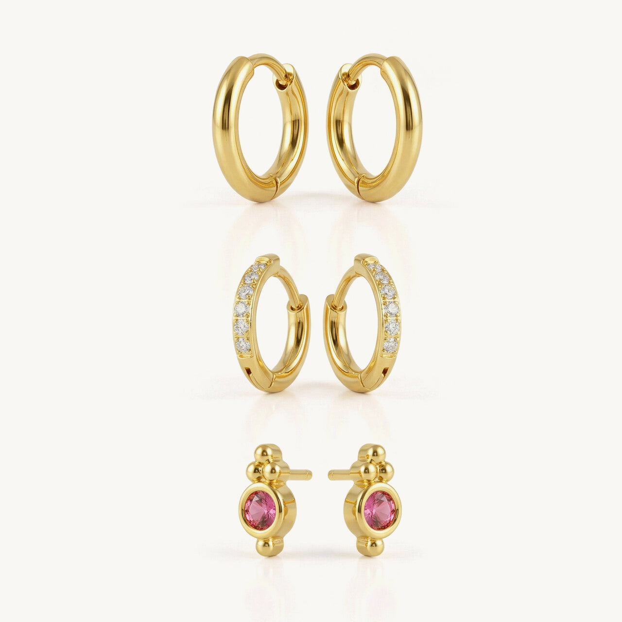 Adorable Mix Gold Hoop & Playful Glow Bear Earring Set