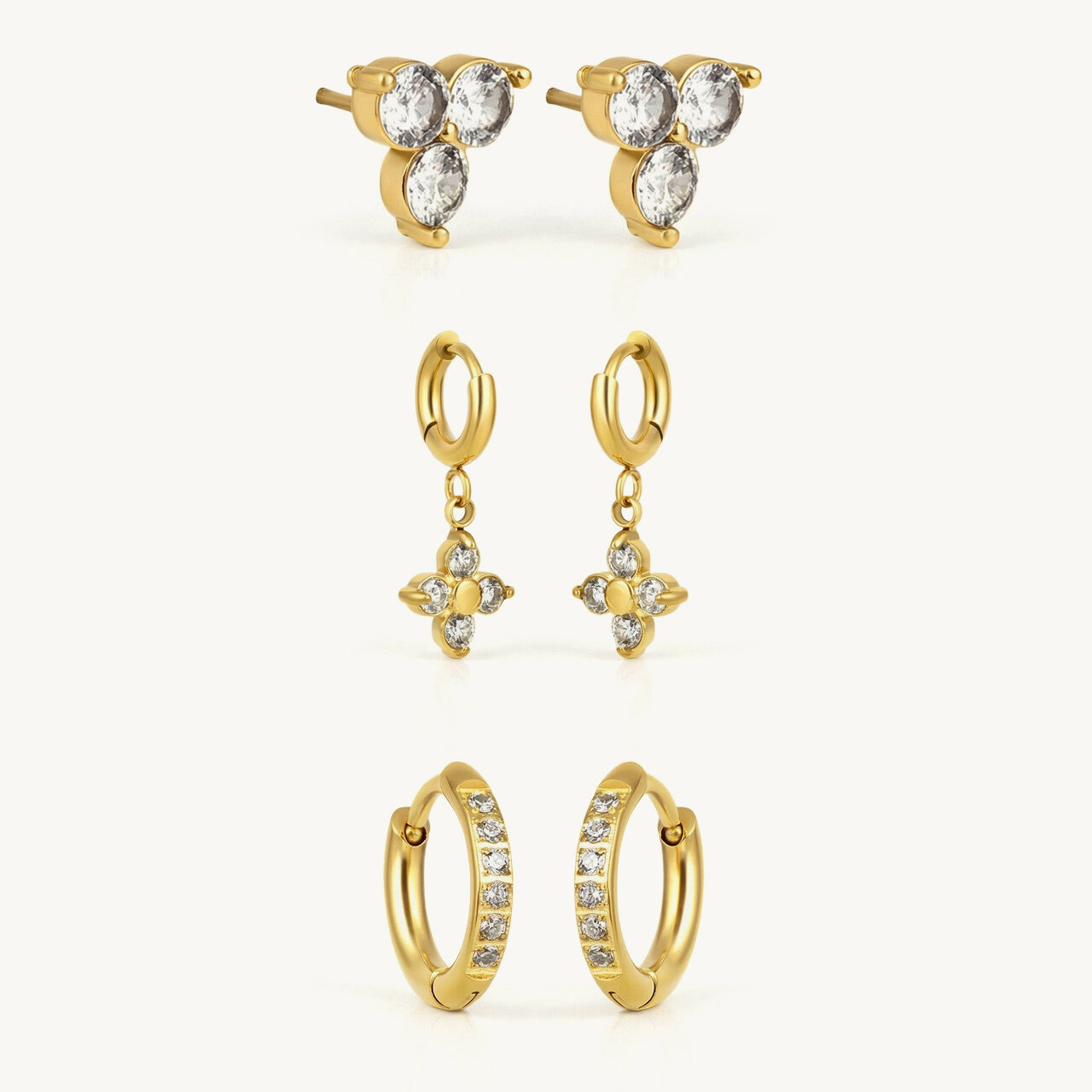 Geo Spark Square CZ & Hoop Earring Set