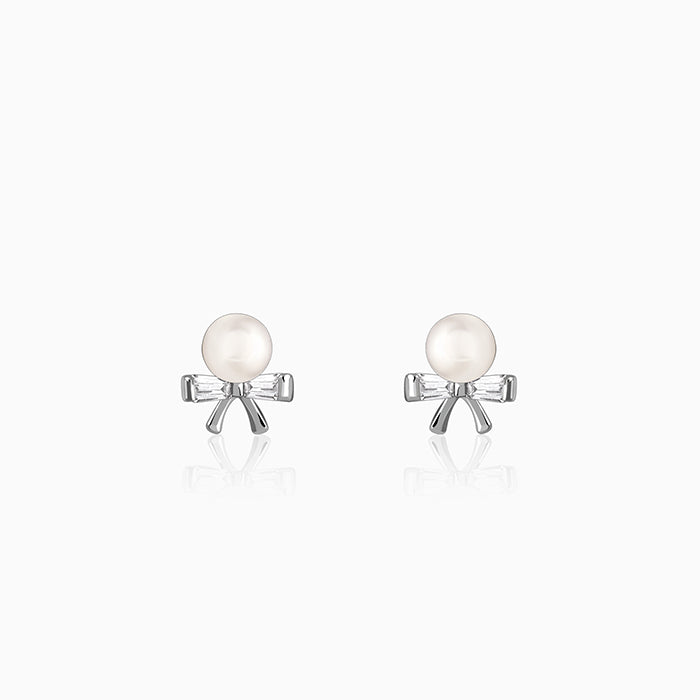 Silver Pearl Bownot Stud Earrings