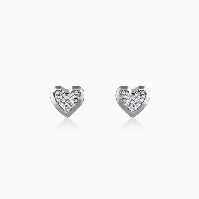 Silver Heart Glow Stud Earrings