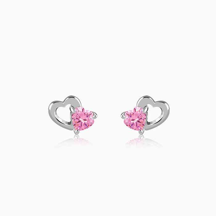 Silver Duo Heartbeats Stud Earrings