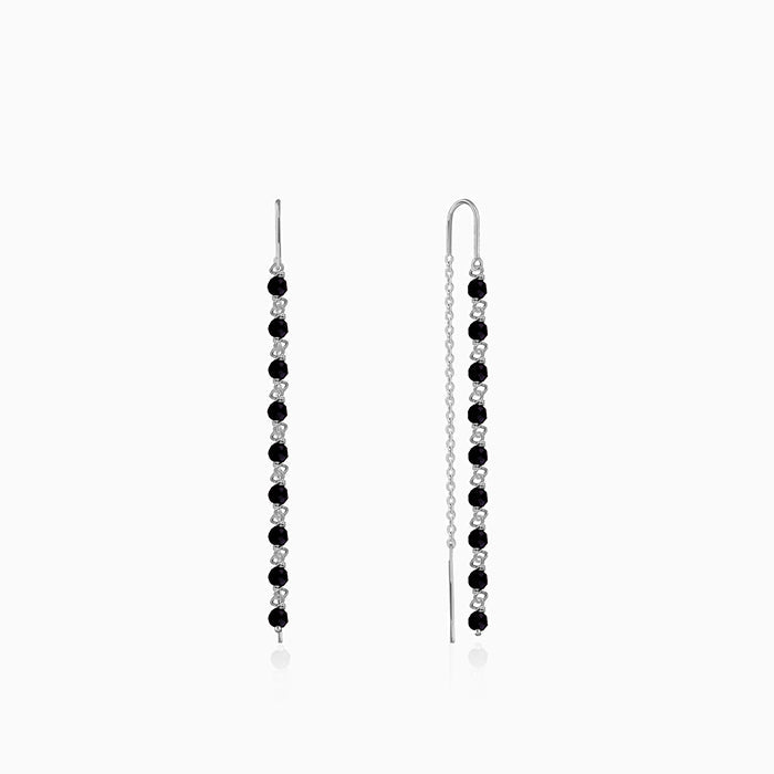 Silver Orlina Noir Sui Dhaga Earrings