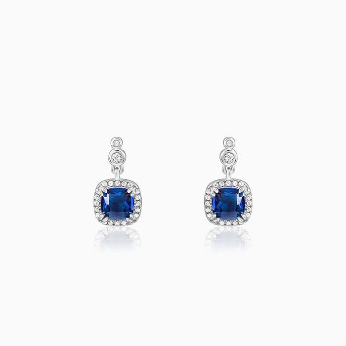 Silver Sapphire Blue Halo Earrings