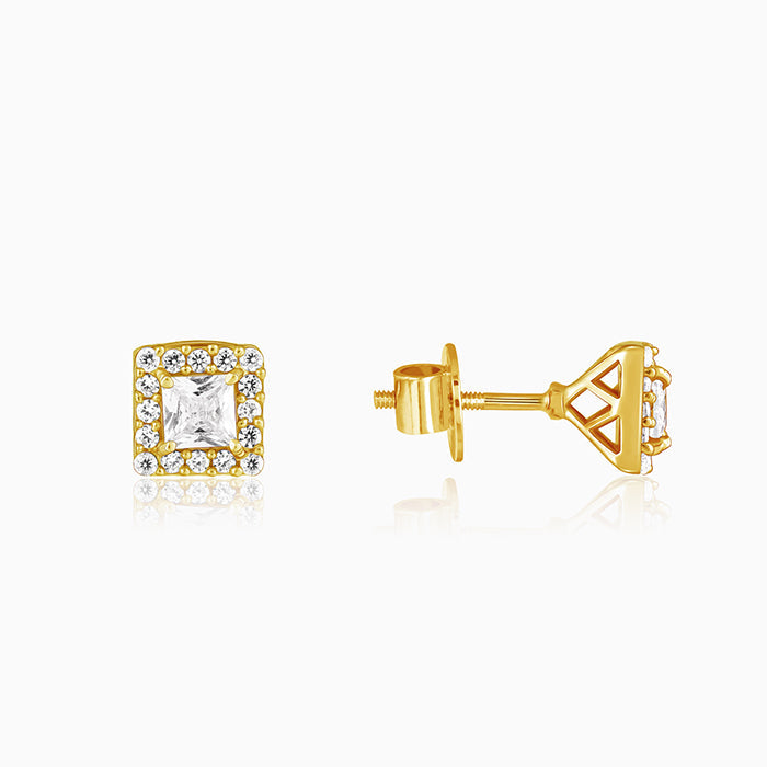 Golden Zircon Square Halo Earrings