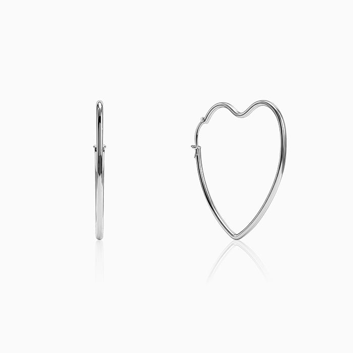 Silver Heart Loop Hoop Earrings