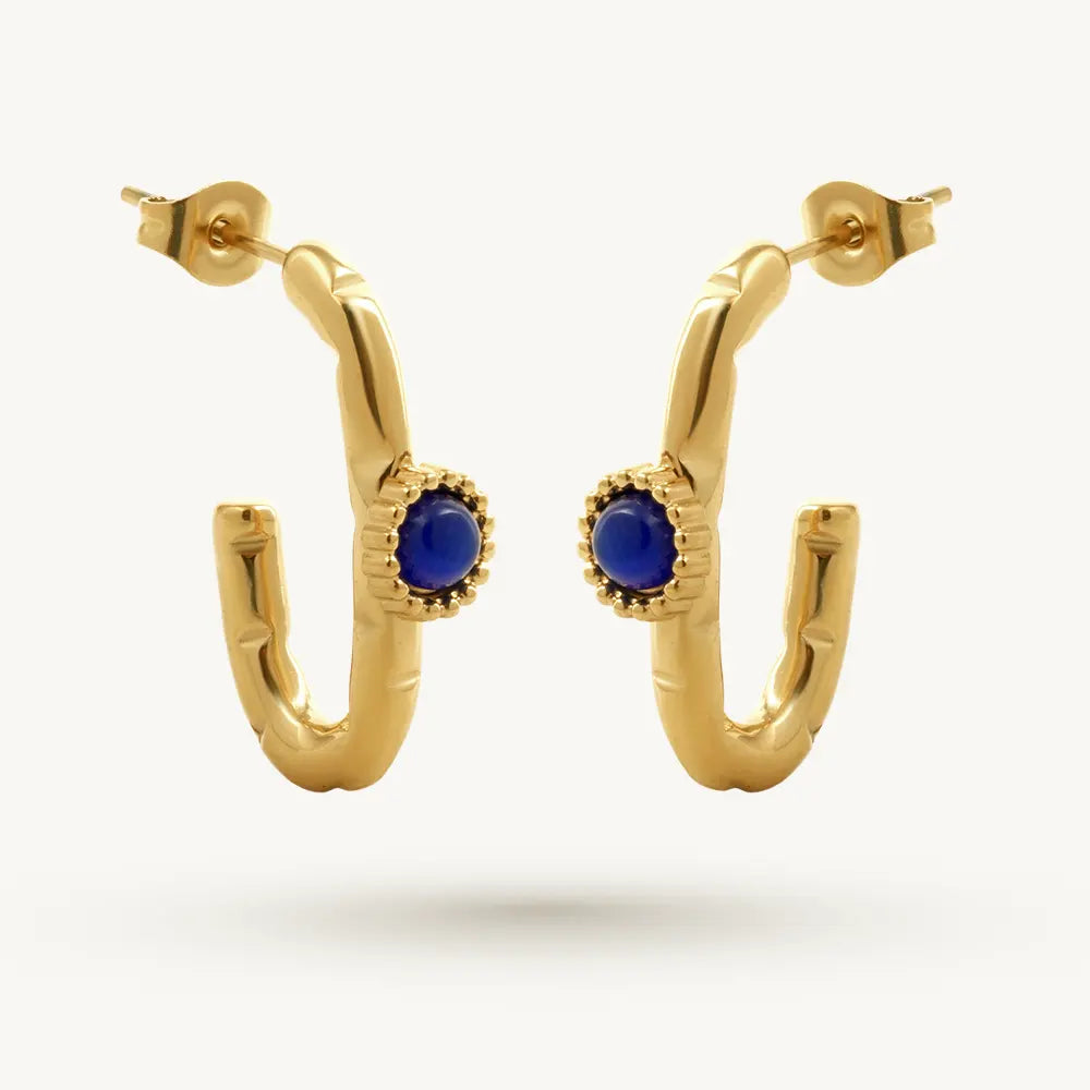 Midnight Blue Stone Hoop Earring