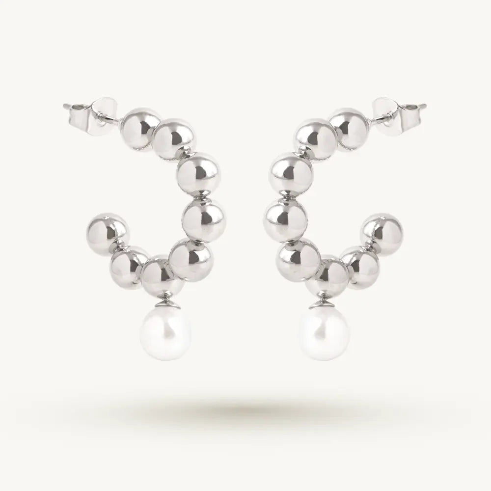 Beaded Arc Pearl Accent Earring